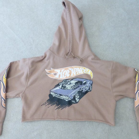 Mattel HOT WHEELS tan brown cropped hoodie sweatshirt - super cute! - Picture 1 of 7